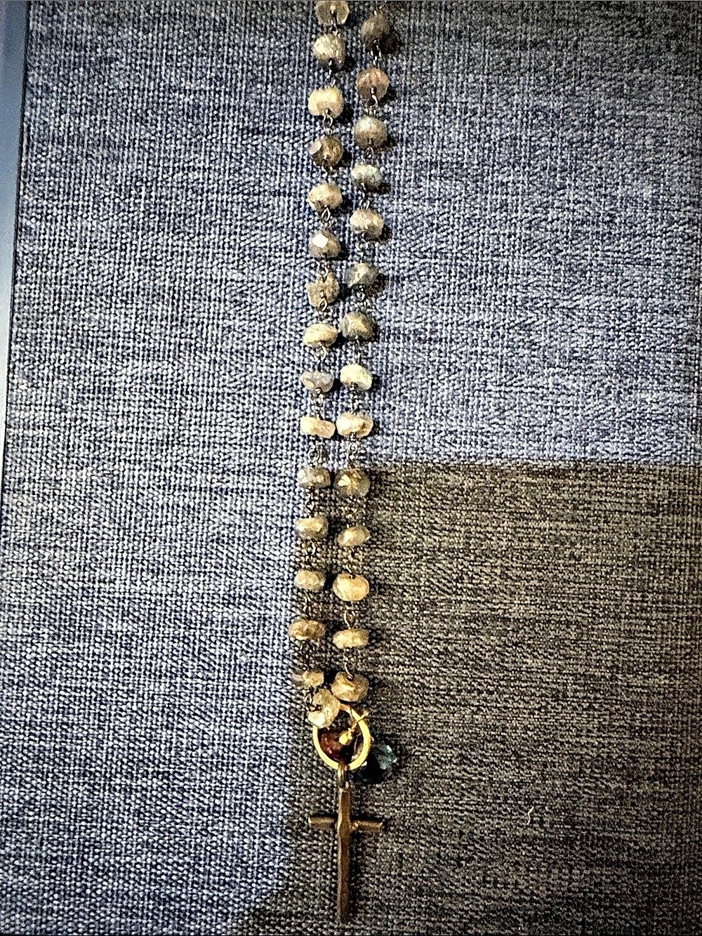 Beaded Cross Pendant Necklace in Blue & Green